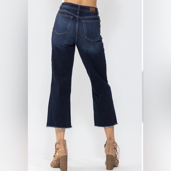 Judy Blue Dark High Rise Wide Leg Jeans Cropped Stretch Flattering Tummy Control - Picture 4 of 11